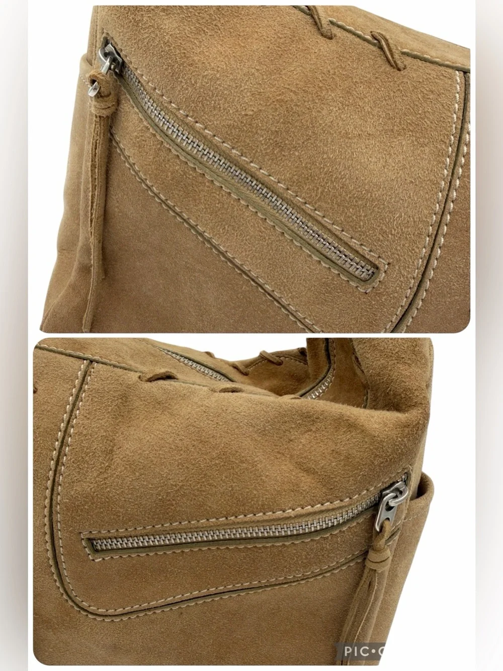 Tod’s Vintage Suede Lace-Up Hobo Shoulder Bag Tan Brown Y2K Italy